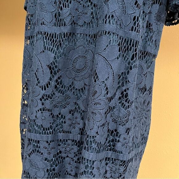 LOFT lace off shoulders, royal navy loose fit knee length dress size Medium - Picture 5 of 12